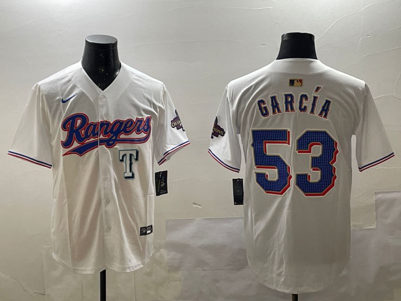 Men Texas Rangers #53 Garcia White Gold Game 2025 Nike MLB Jersey style 1->texas rangers->MLB Jersey